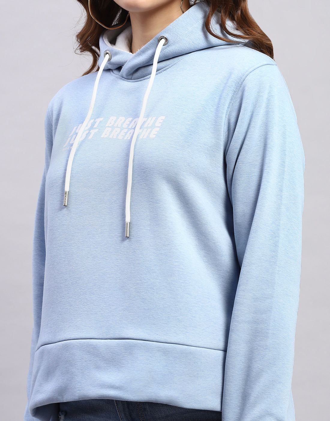 Women Blue Solid Hooded Full Sleeve Sweatshirt