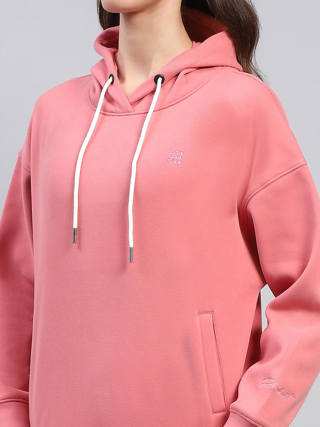 Women Peach Solid Hooded Full Sleeve Tracksuit