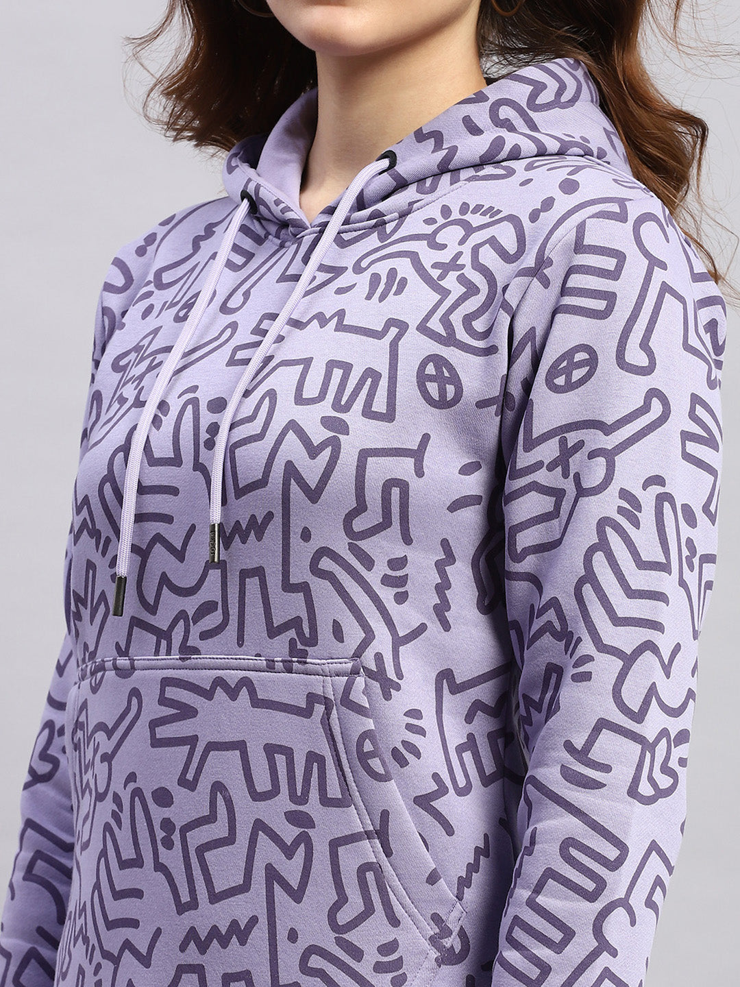 Women Purple Printed Hooded Full Sleeve Tracksuit