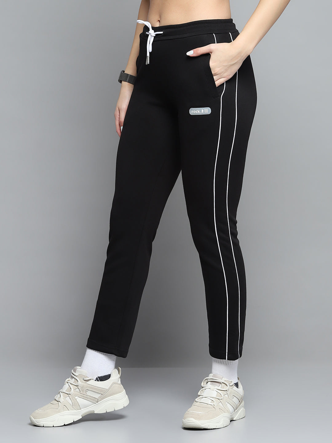 Women Black Solid Regular Fit Lower