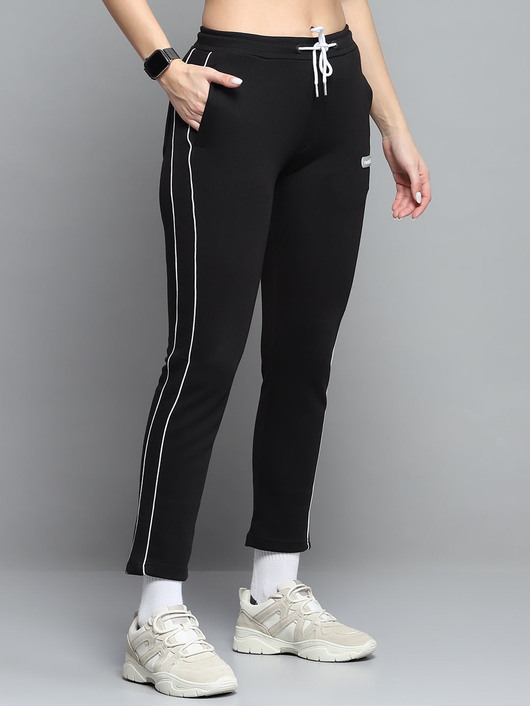 Women Black Solid Regular Fit Lower