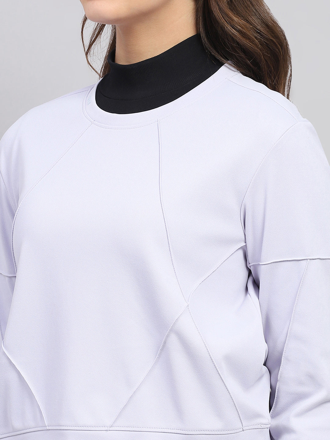 Women Purple Solid Round Neck Full Sleeve Sweatshirt