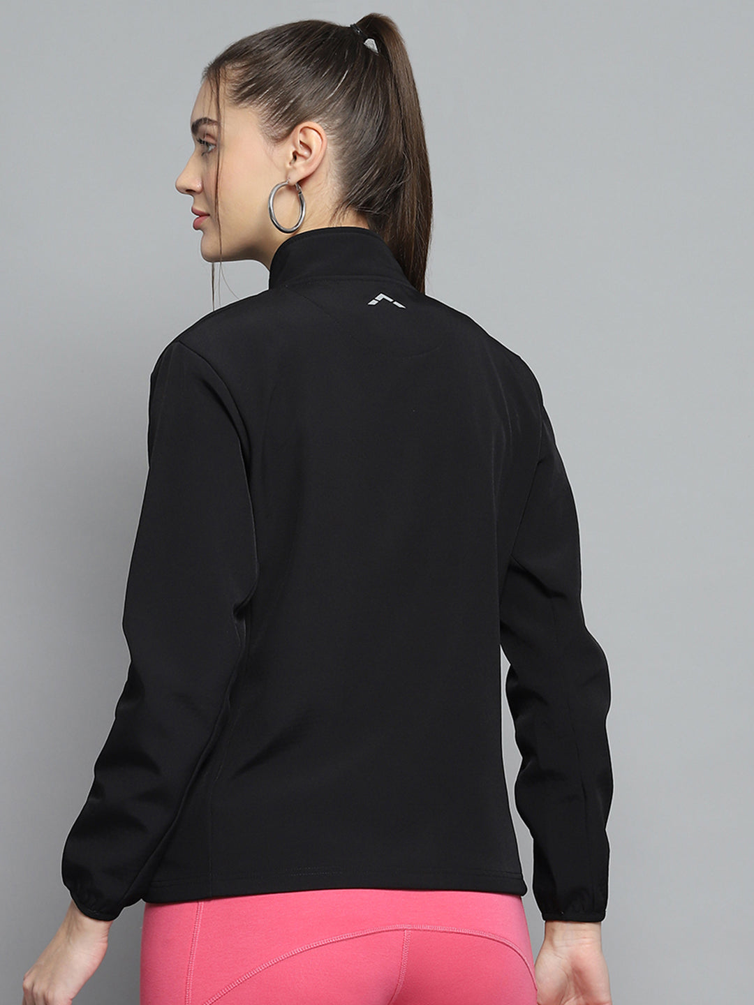 Women Black Solid Mock Neck Full Sleeve Sweatshirt