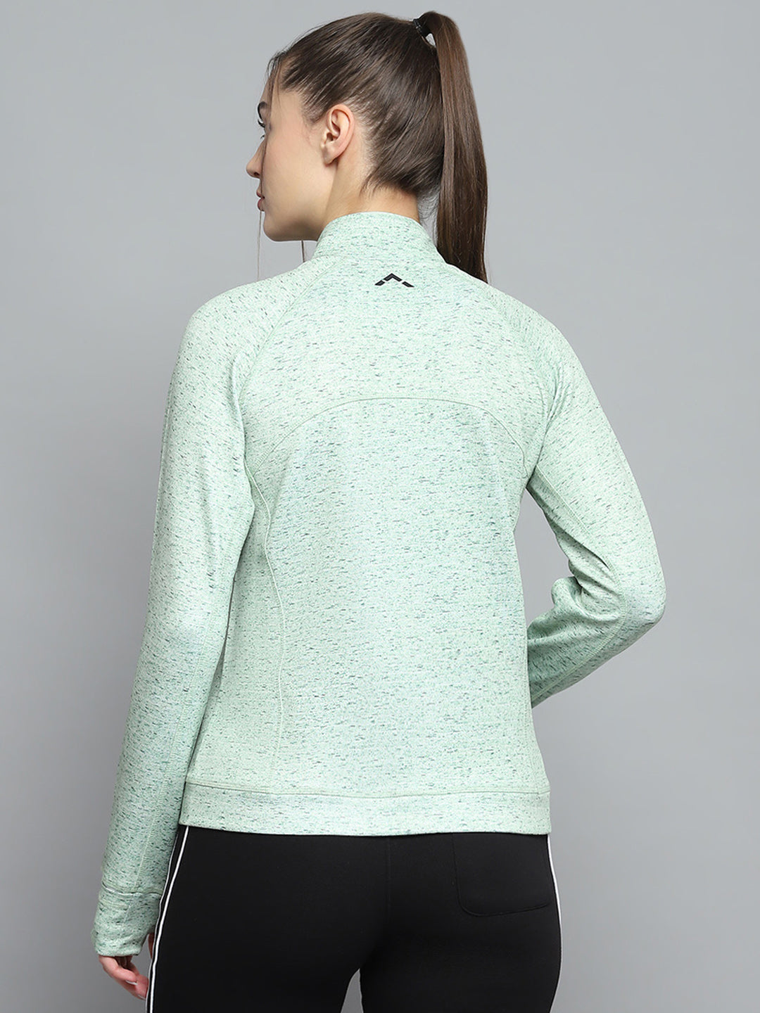 Women Green Printed Mock Neck Full Sleeve Sweatshirt