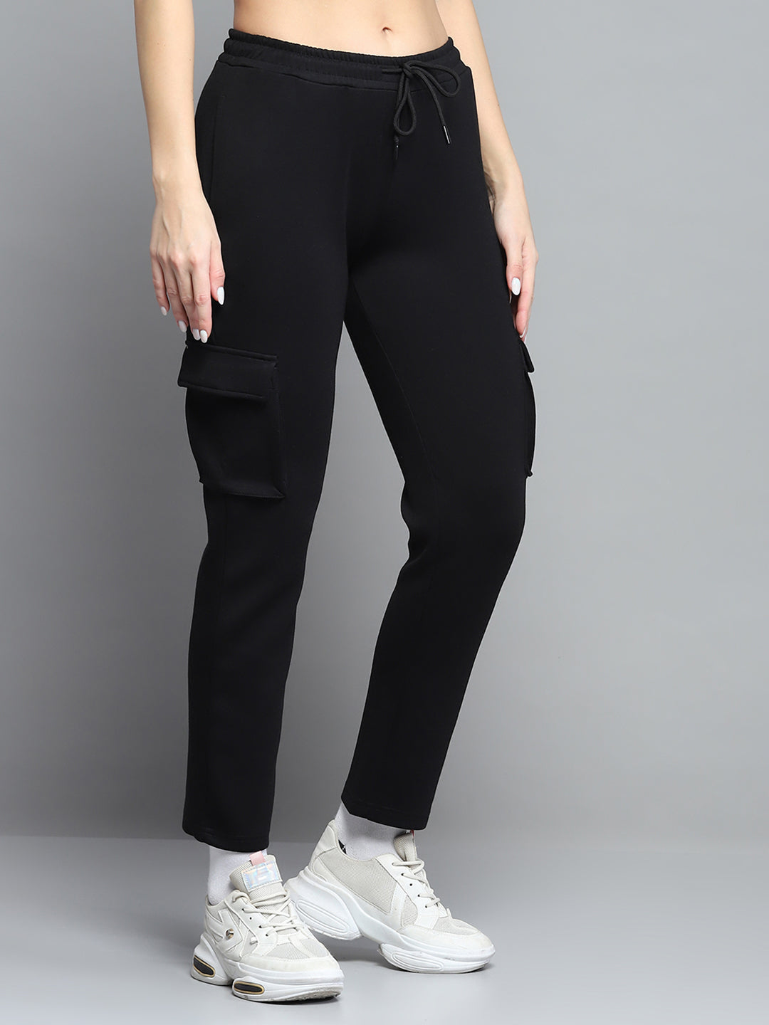 Women Black Solid Regular Fit Lower