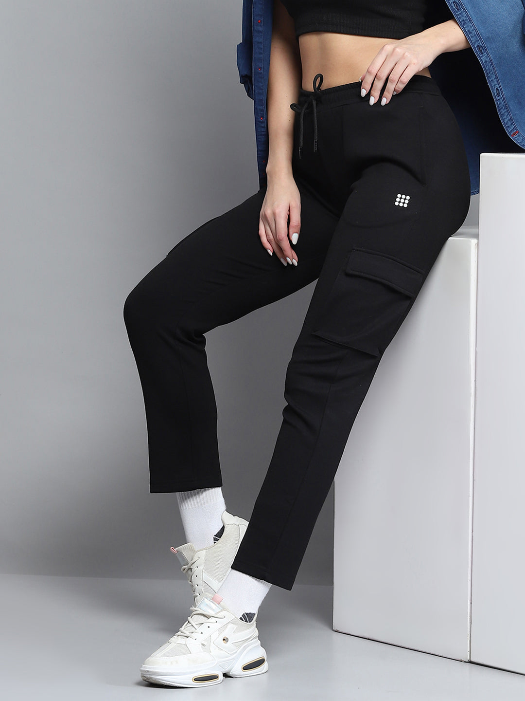 Women Black Solid Regular Fit Lower