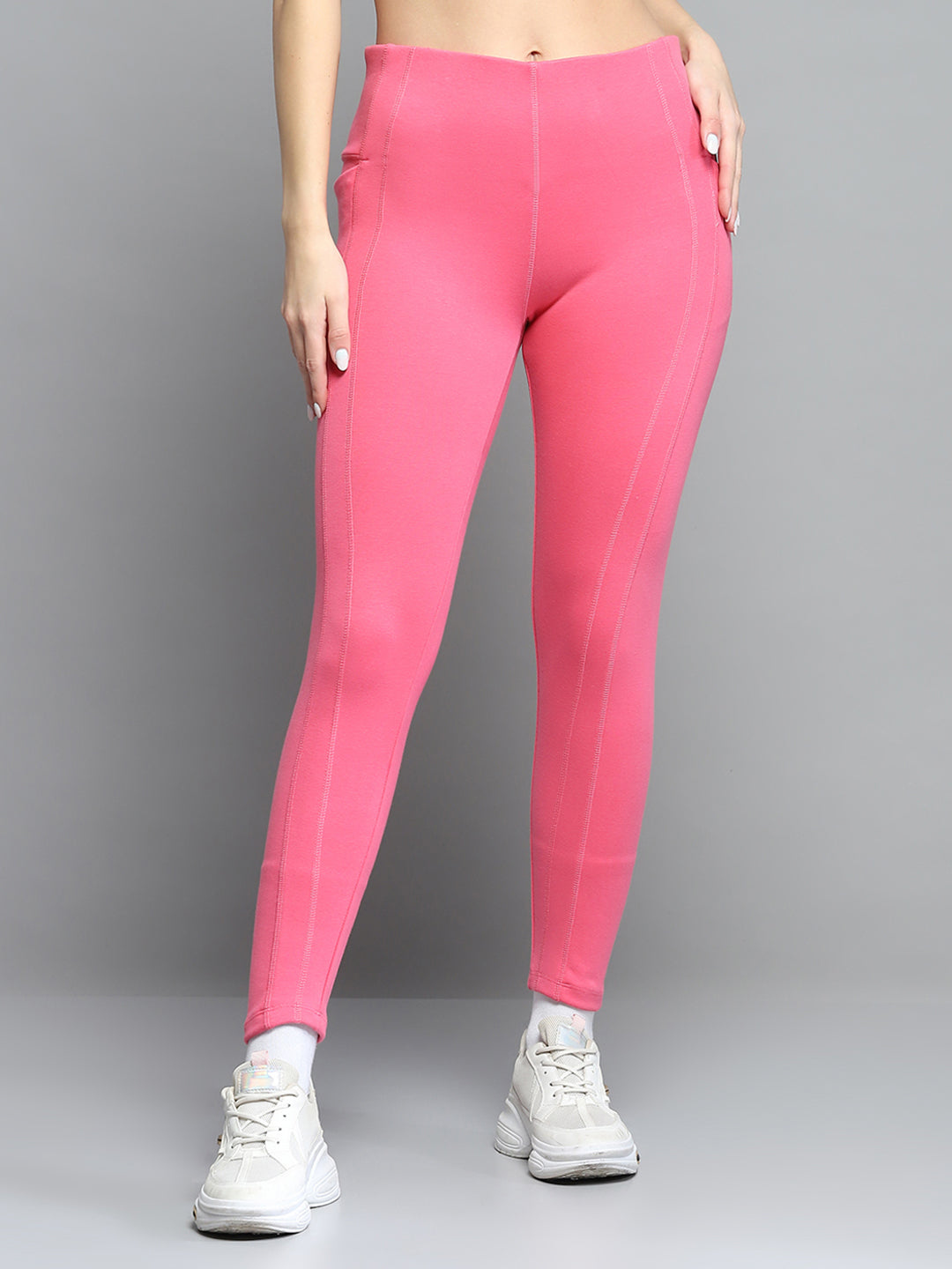 Women Pink Solid Regular Fit legging