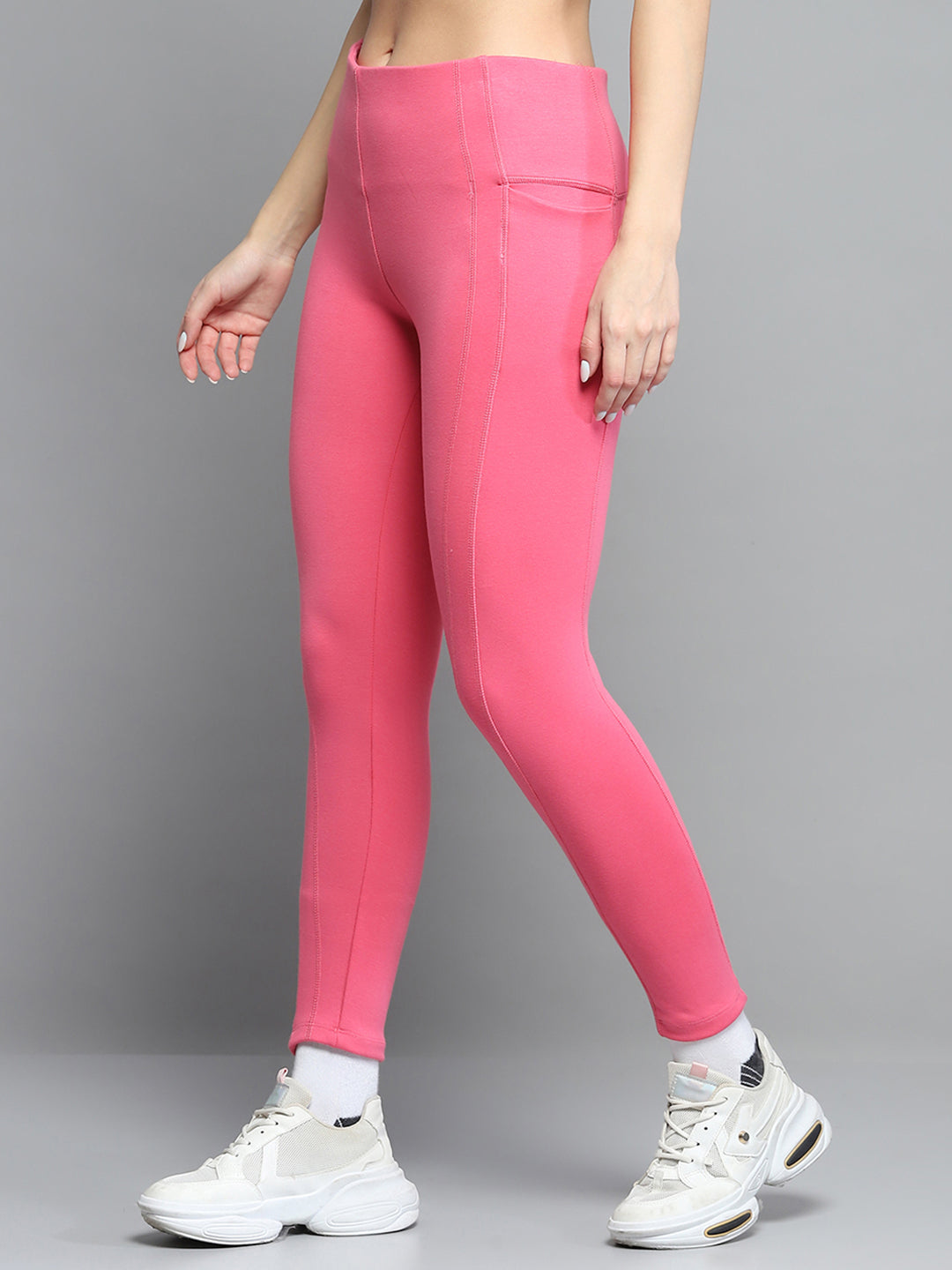 Women Pink Solid Regular Fit legging