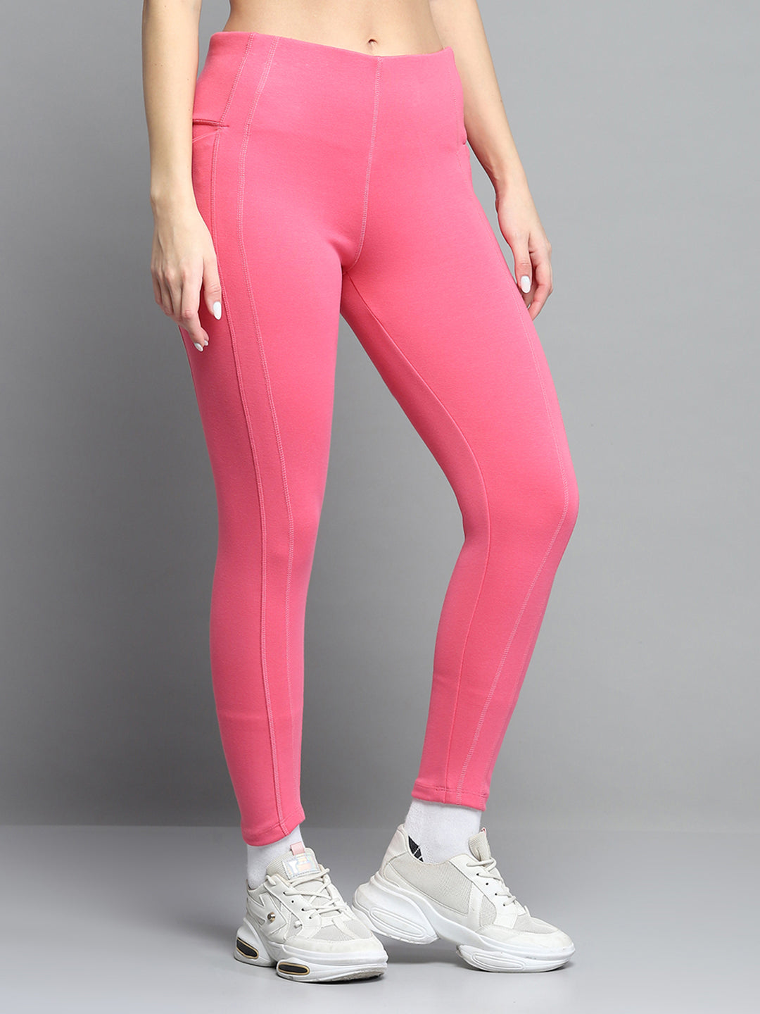 Women Pink Solid Regular Fit legging