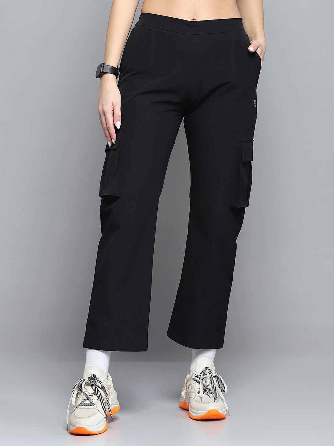 Women Black Solid Regular Fit Lower