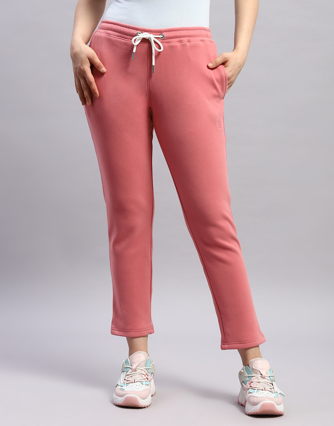 Women Peach Solid Regular Fit Winter Trackpant