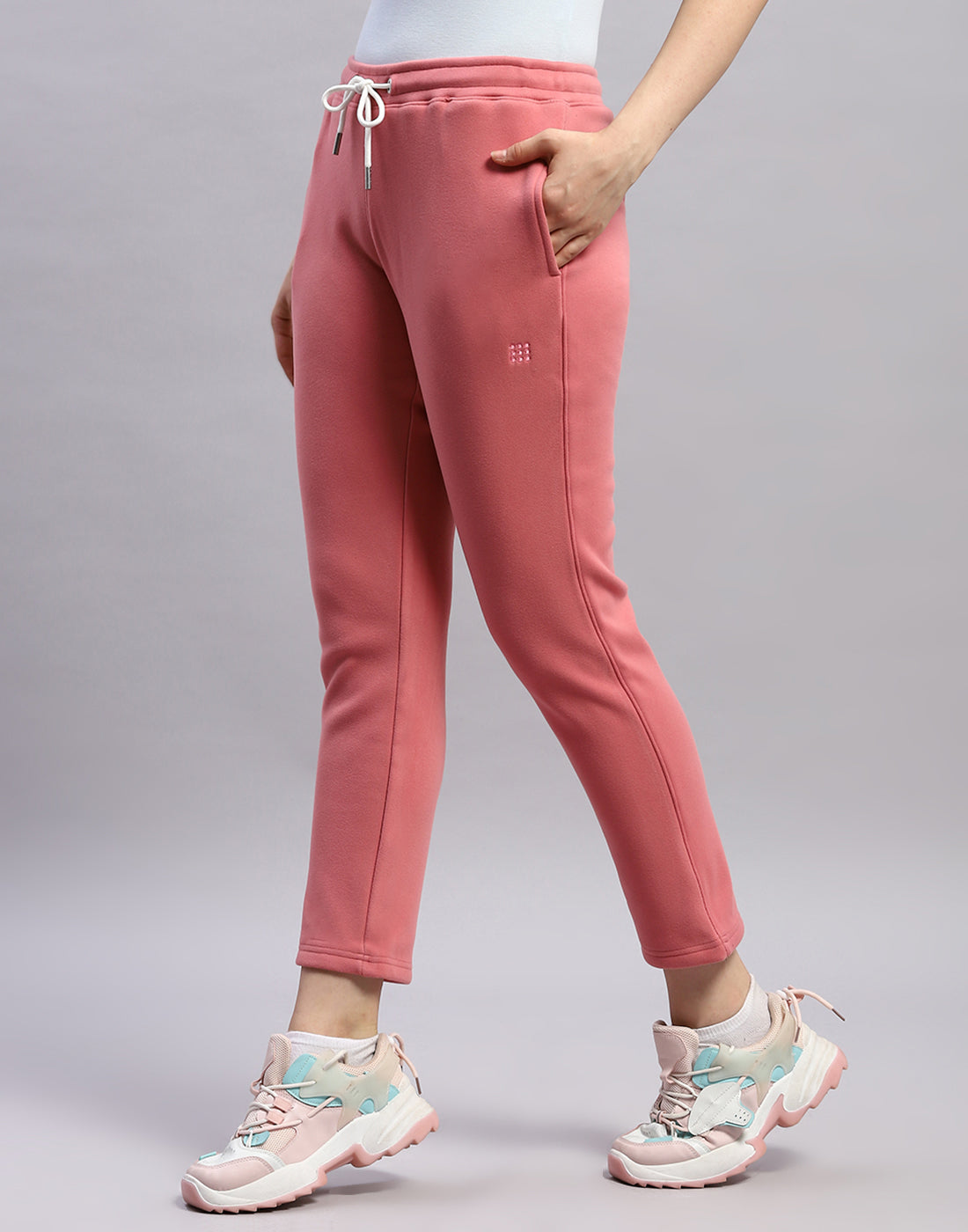 Women Peach Solid Regular Fit Winter Trackpant