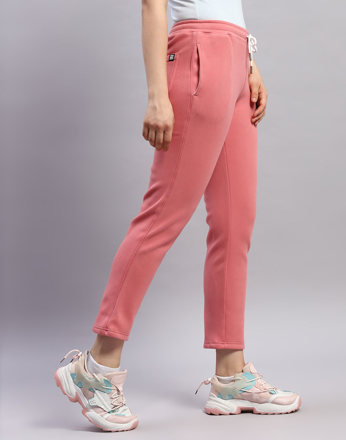 Women Peach Solid Regular Fit Winter Trackpant