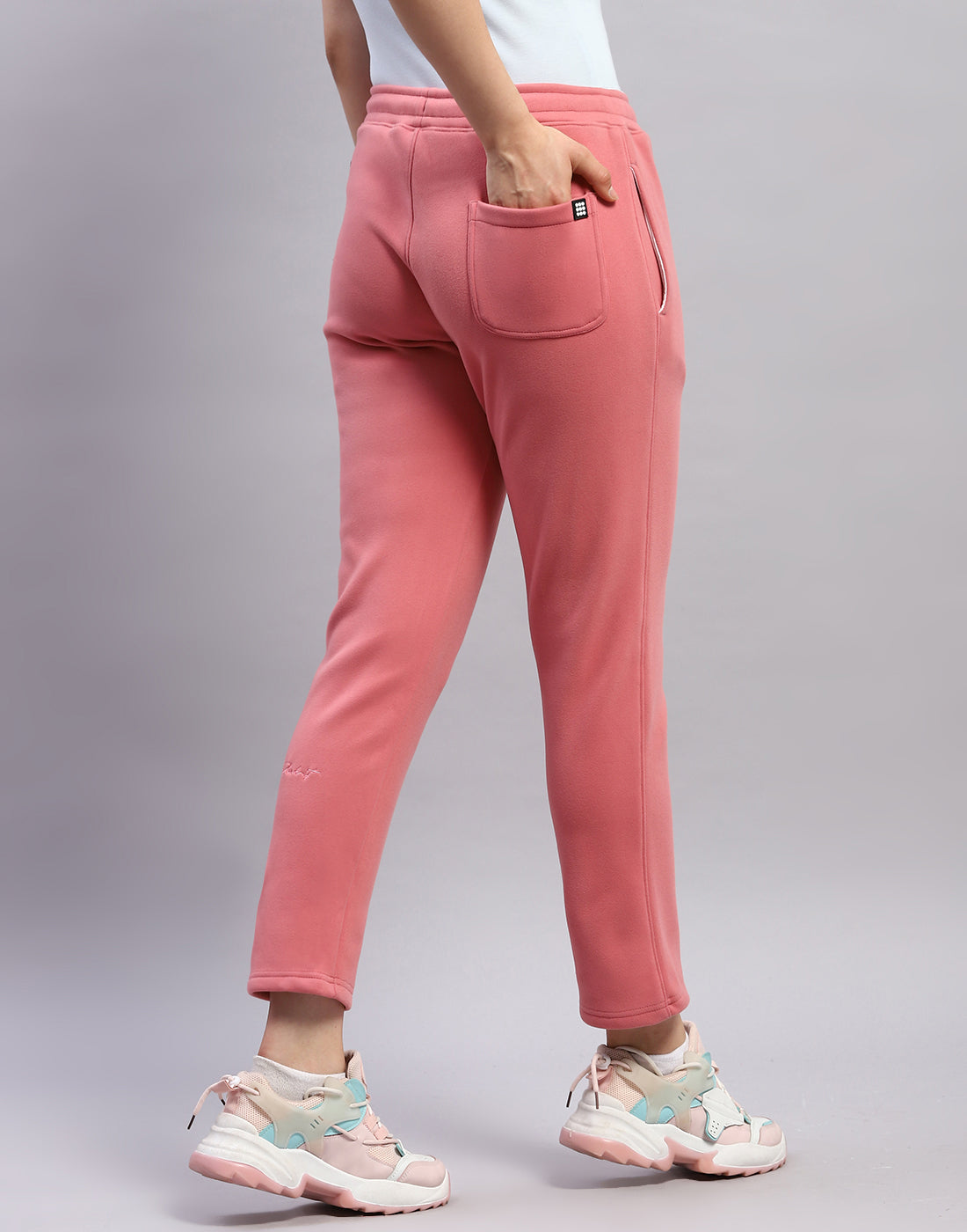 Women Peach Solid Regular Fit Winter Trackpant