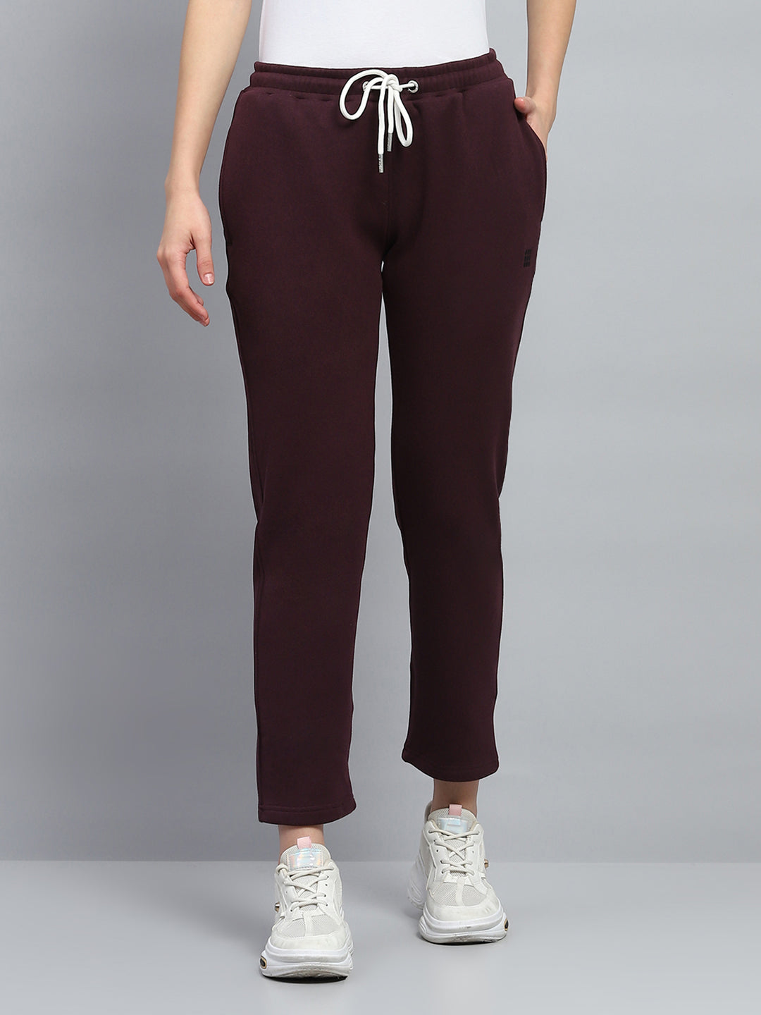 Women Maroon Solid Regular Fit Lower