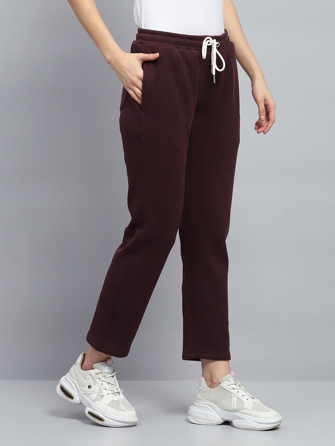 Women Maroon Solid Regular Fit Lower