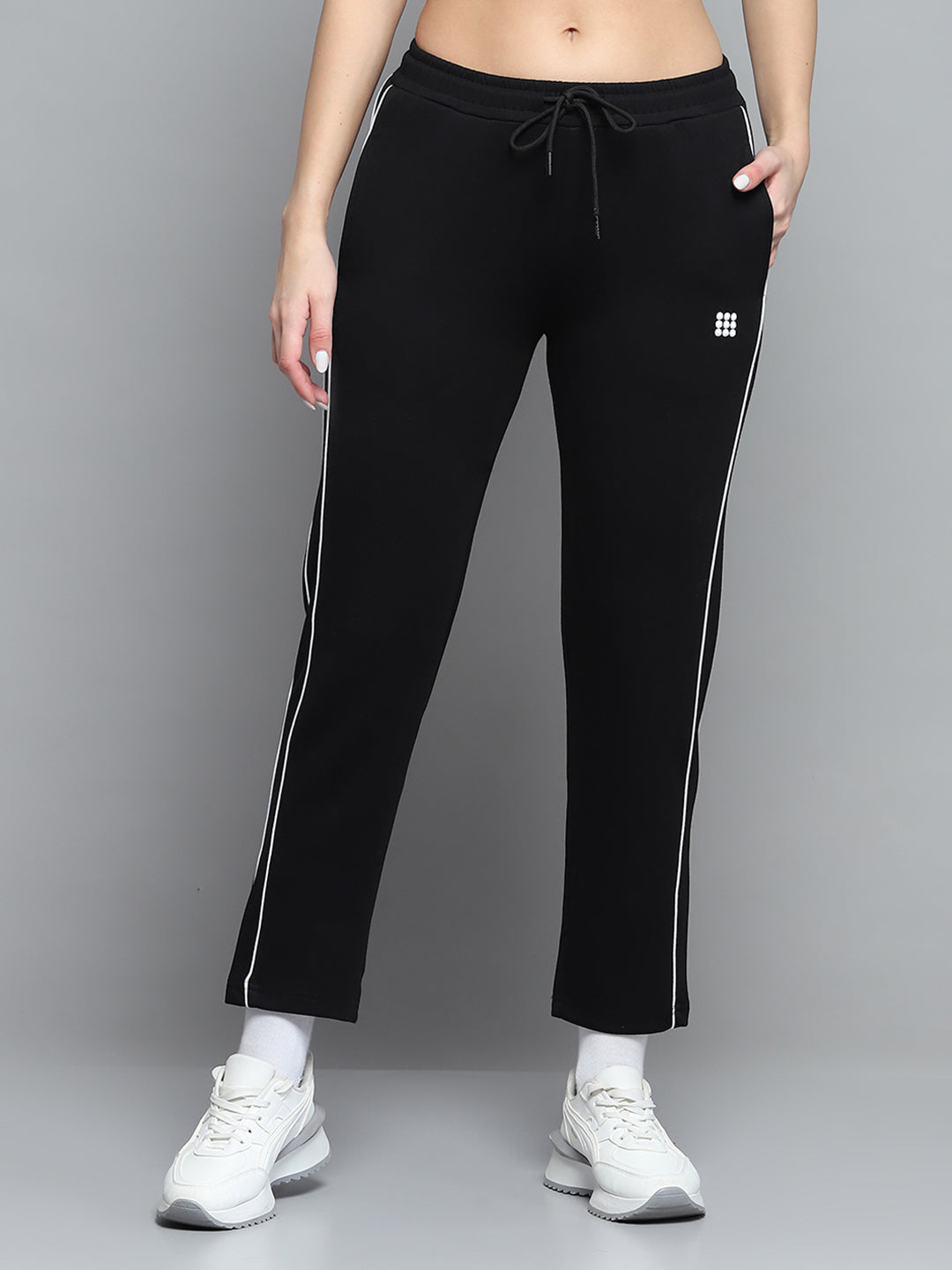 Women Black Solid Regular Fit Lower