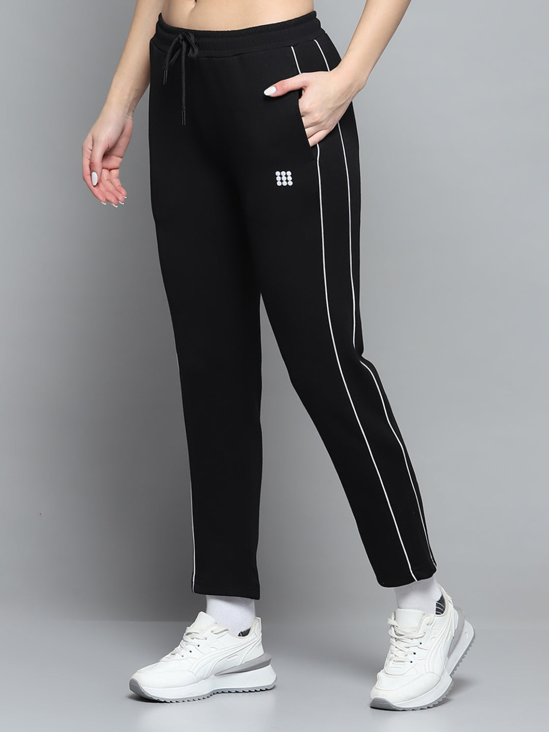 Women Black Solid Regular Fit Lower