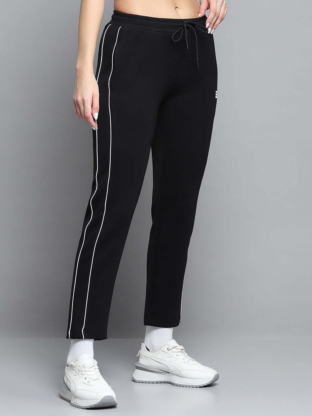 Women Black Solid Regular Fit Lower