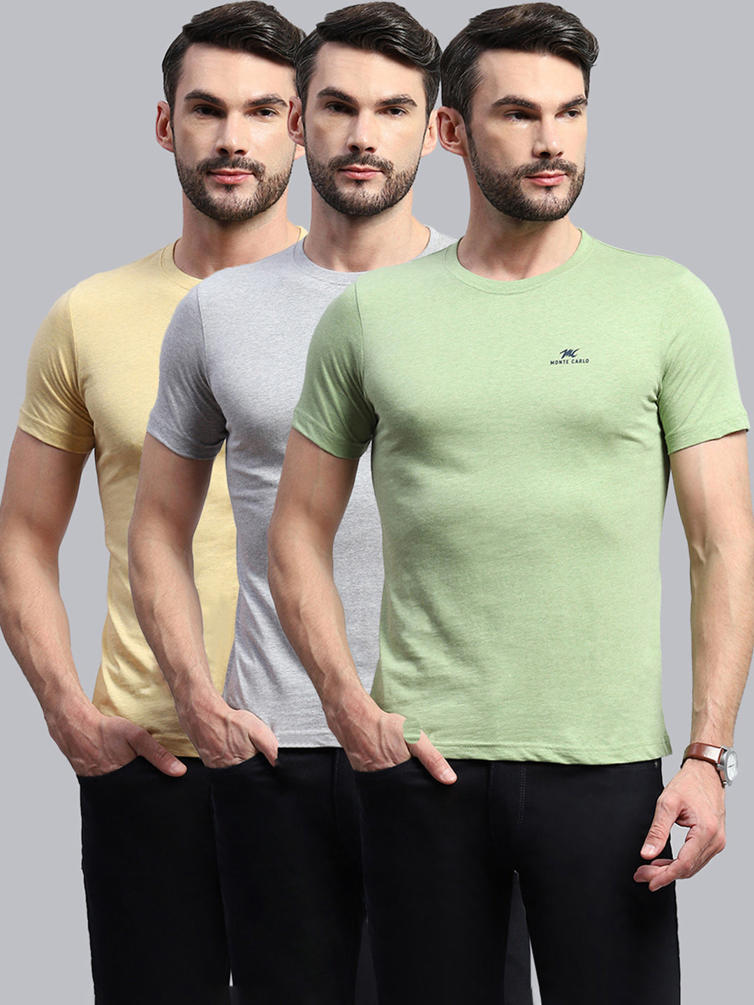 Men Multicolor Solid Round Neck Half Sleeve T-Shirt (Pack of 3)