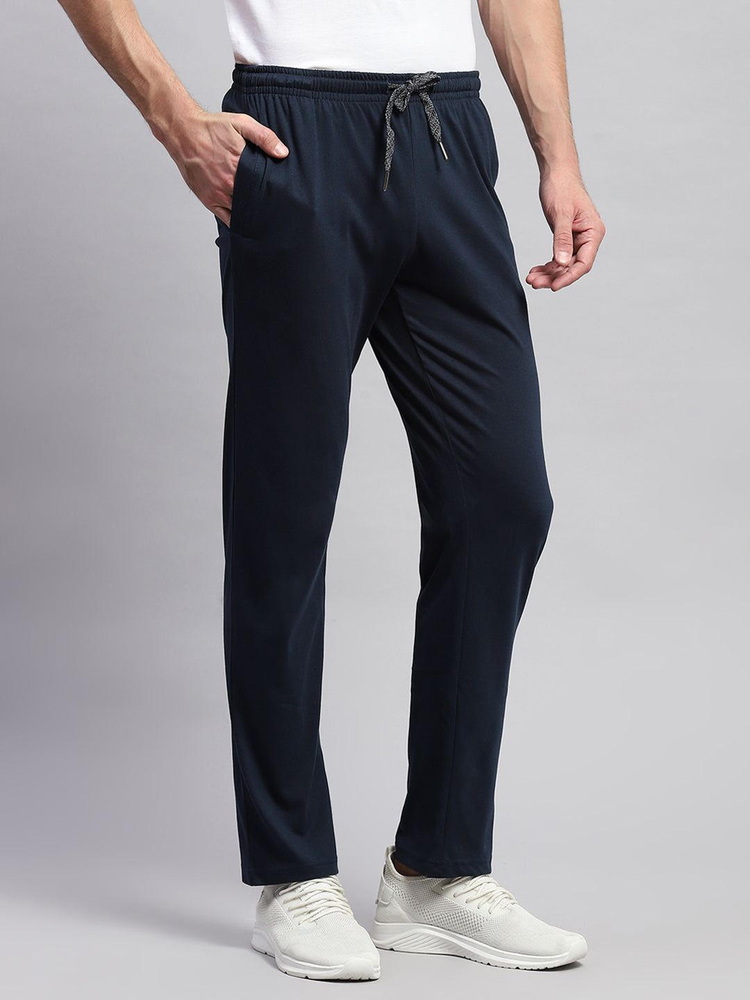 Men Navy Blue Solid Regular Fit Lower