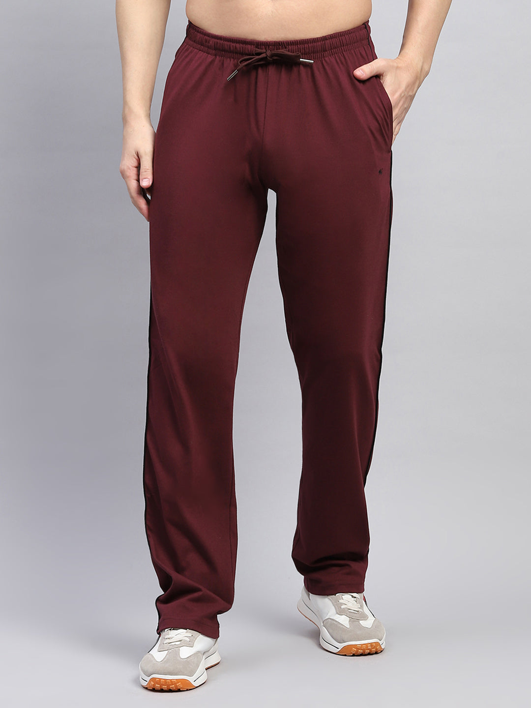 Men Maroon Solid Regular Fit Lower