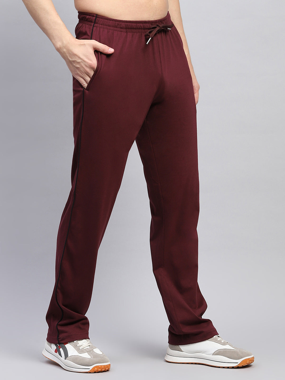 Men Maroon Solid Regular Fit Lower