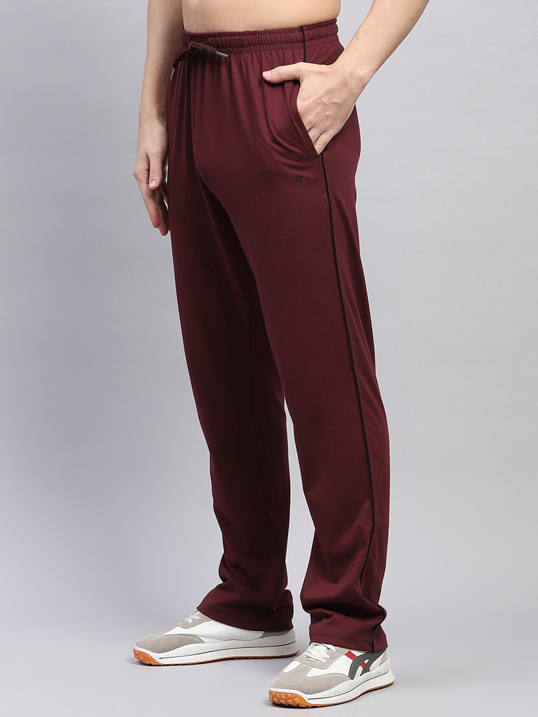 Men Maroon Solid Regular Fit Lower