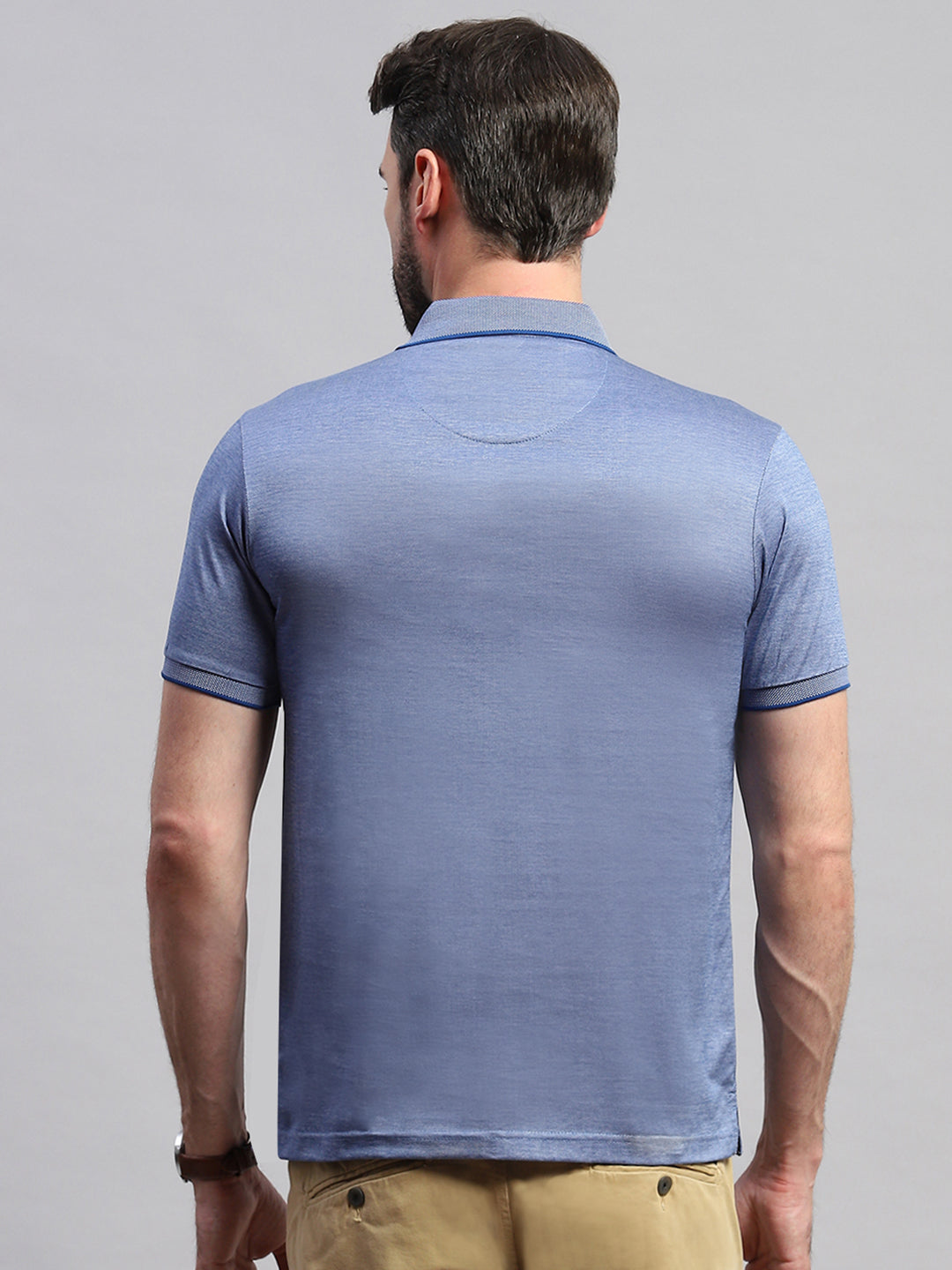 Men Blue Solid Collar Half Sleeve T-Shirt