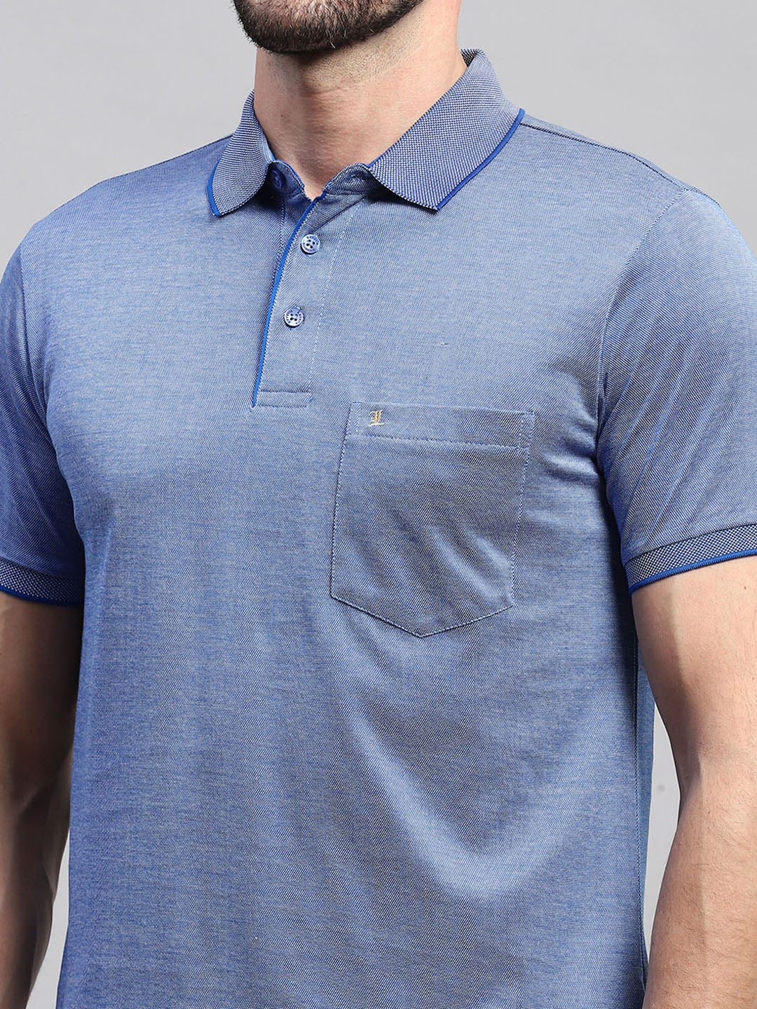 Men Blue Solid Collar Half Sleeve T-Shirt