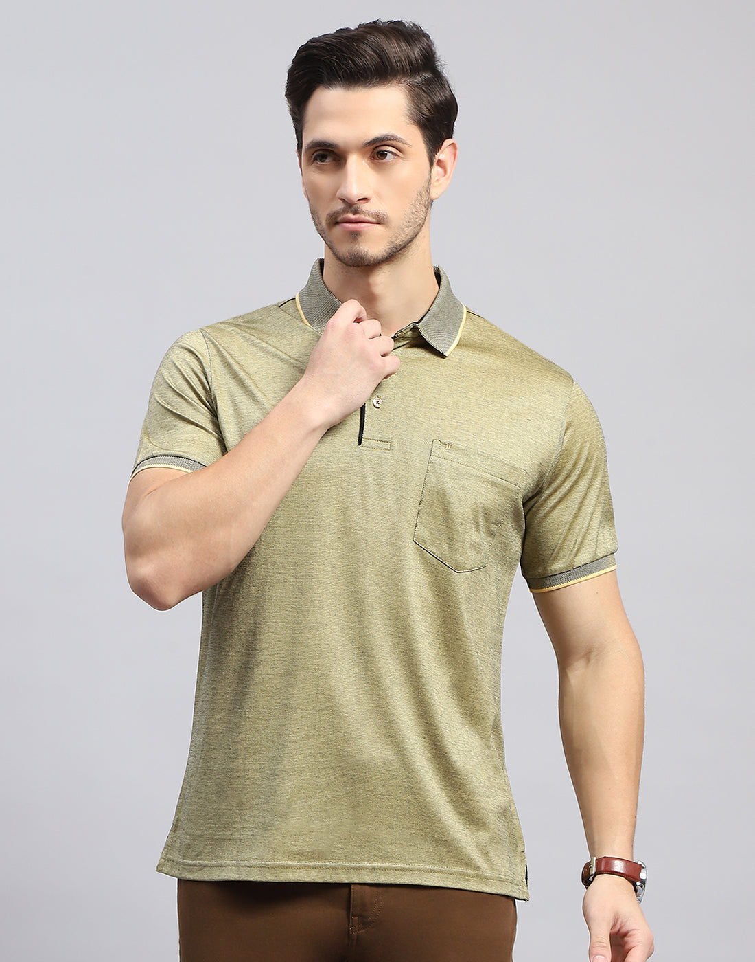 Men Brown Solid Polo Collar Half Sleeve T-Shirt