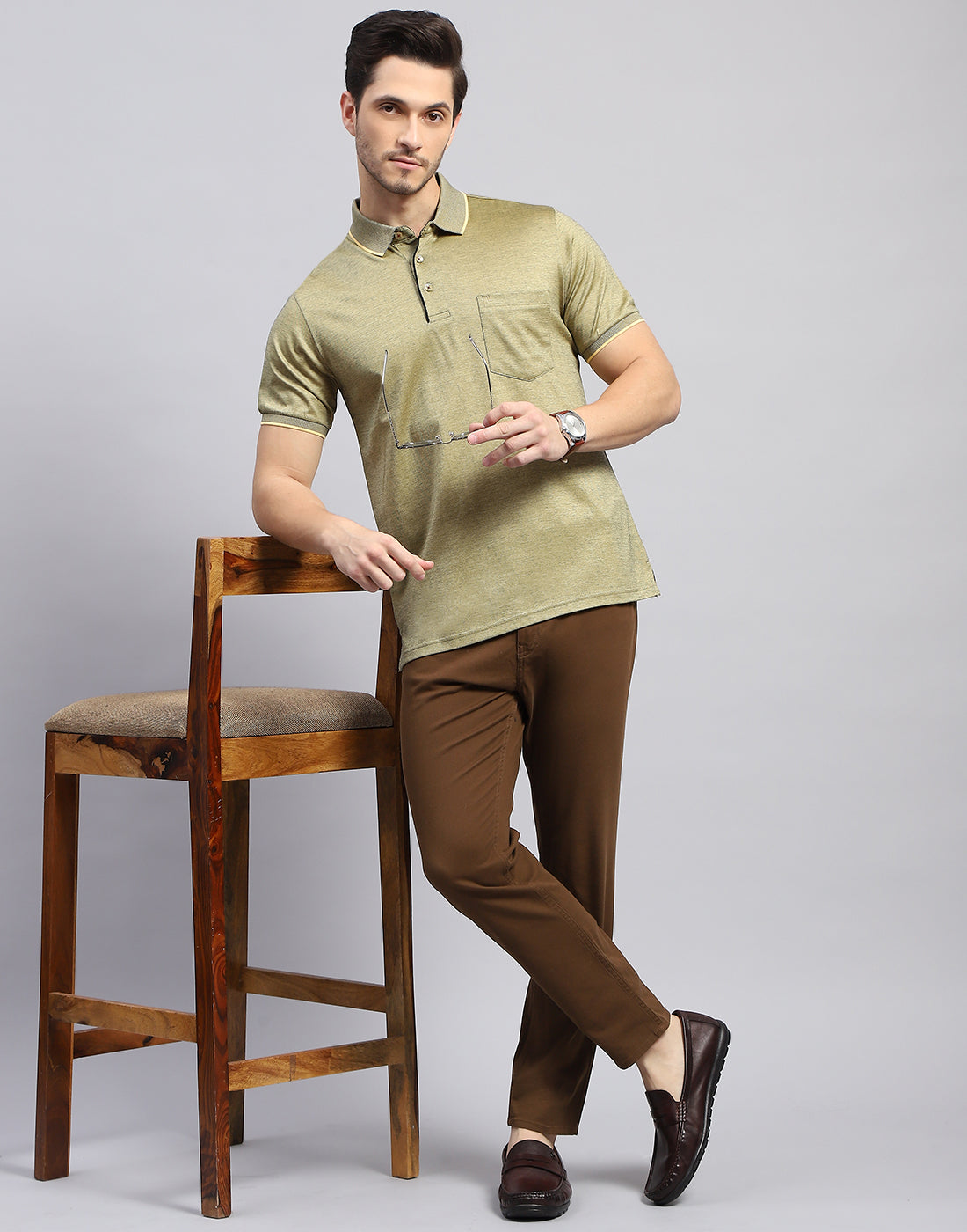 Men Brown Solid Polo Collar Half Sleeve T-Shirt