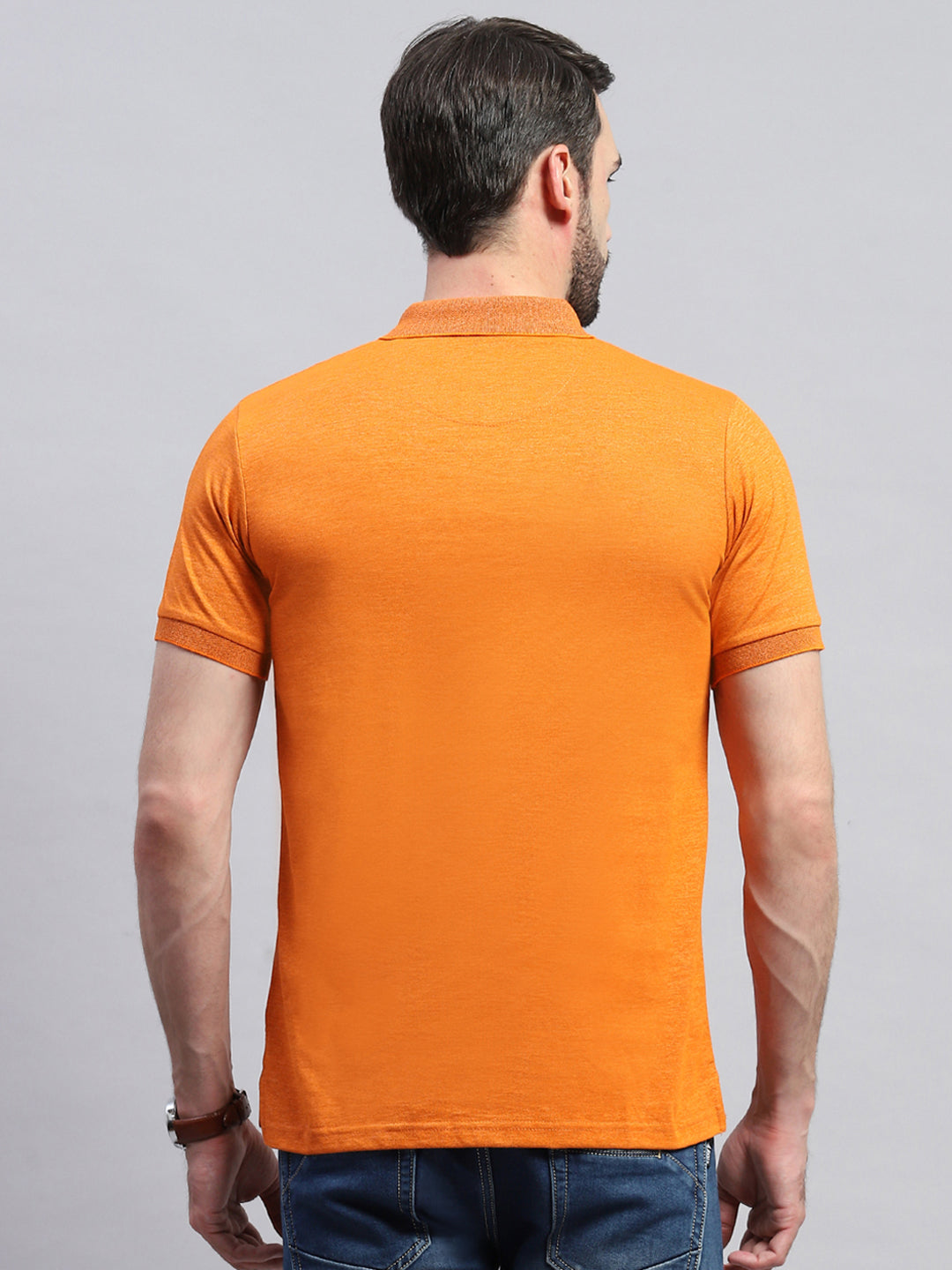 Men Orange Solid Collar Half Sleeve T-Shirt