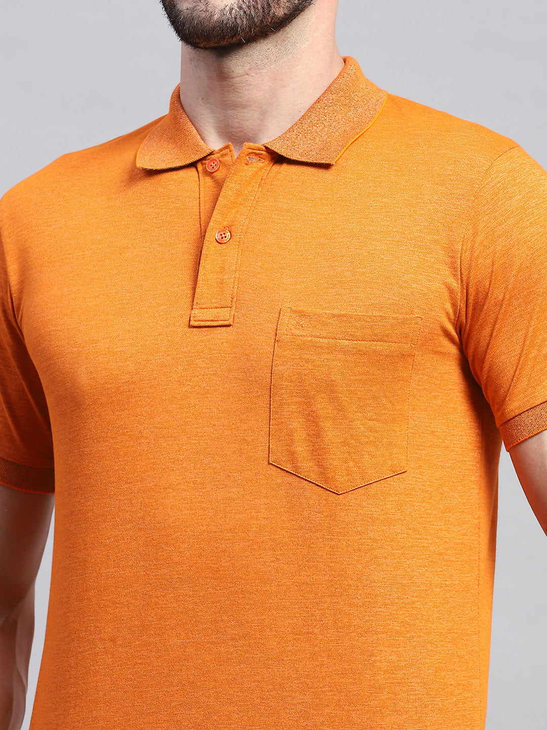 Men Orange Solid Collar Half Sleeve T-Shirt