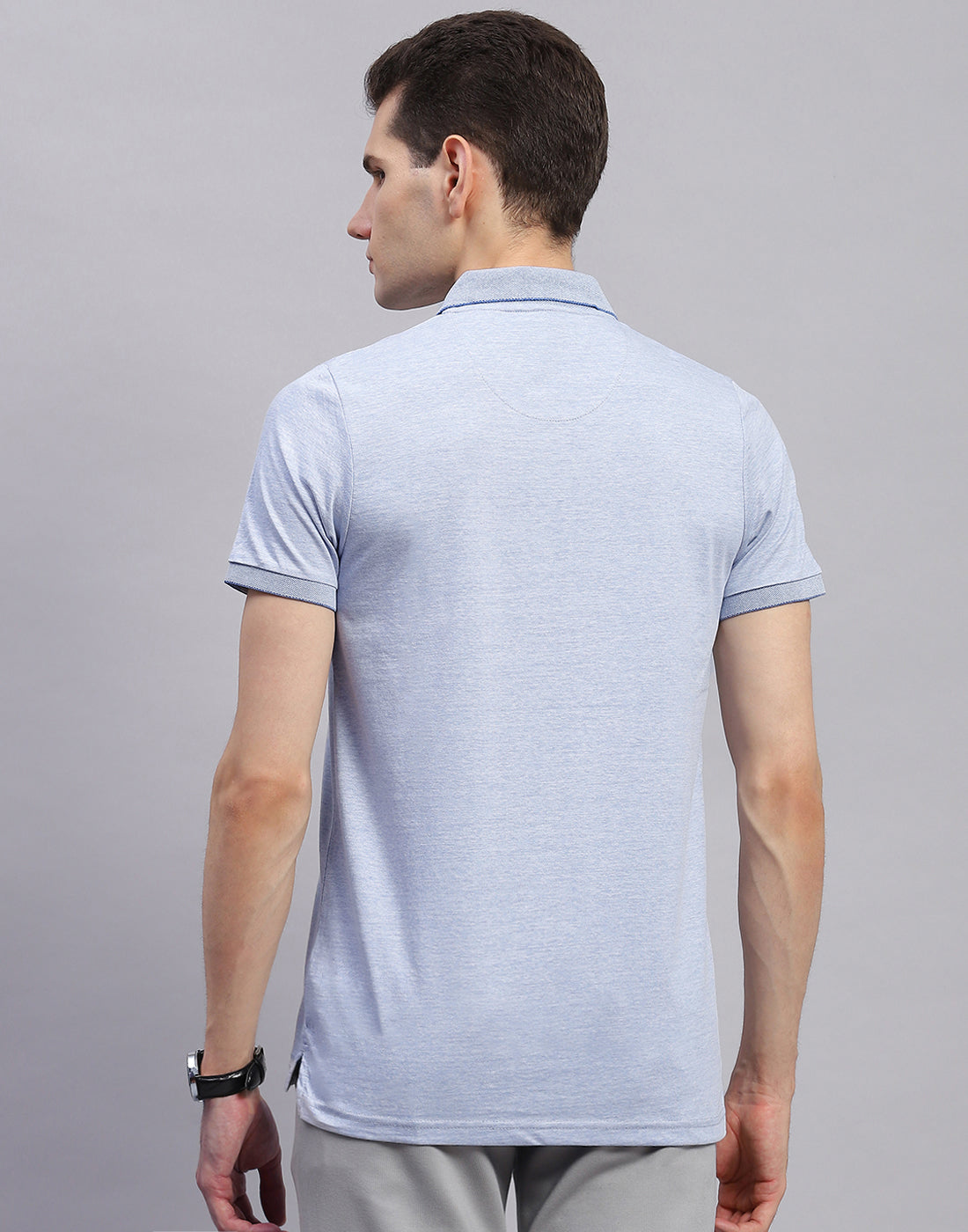 Men Sky Blue Solid Polo Collar Half Sleeve T-Shirt