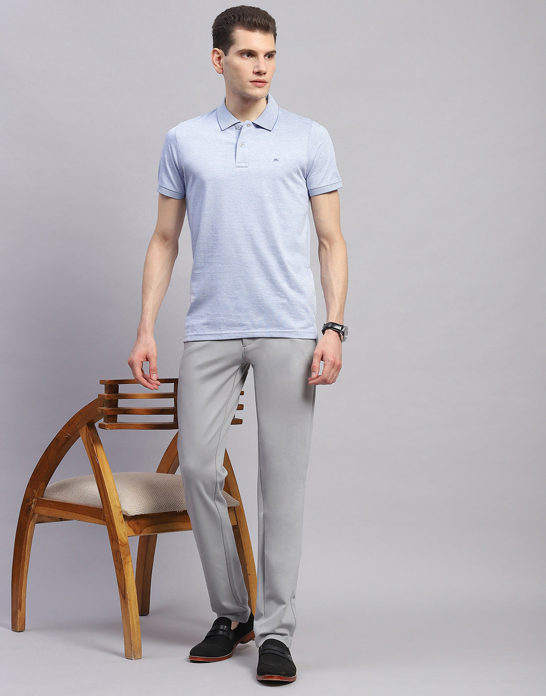 Men Sky Blue Solid Polo Collar Half Sleeve T-Shirt