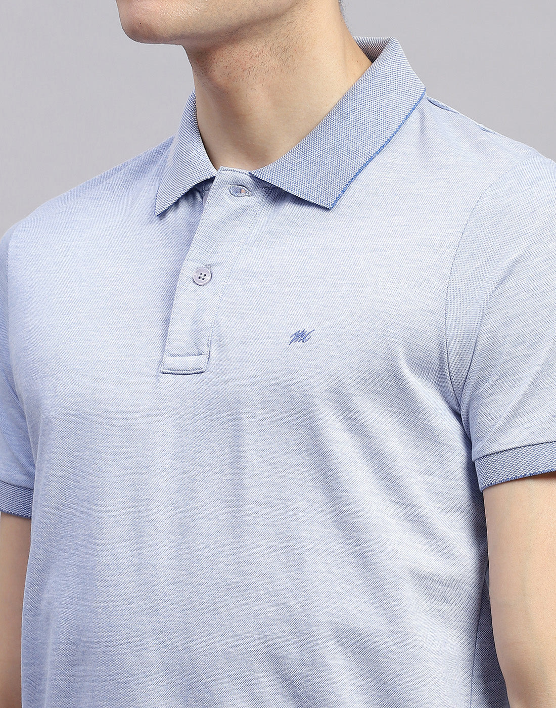 Men Sky Blue Solid Polo Collar Half Sleeve T-Shirt