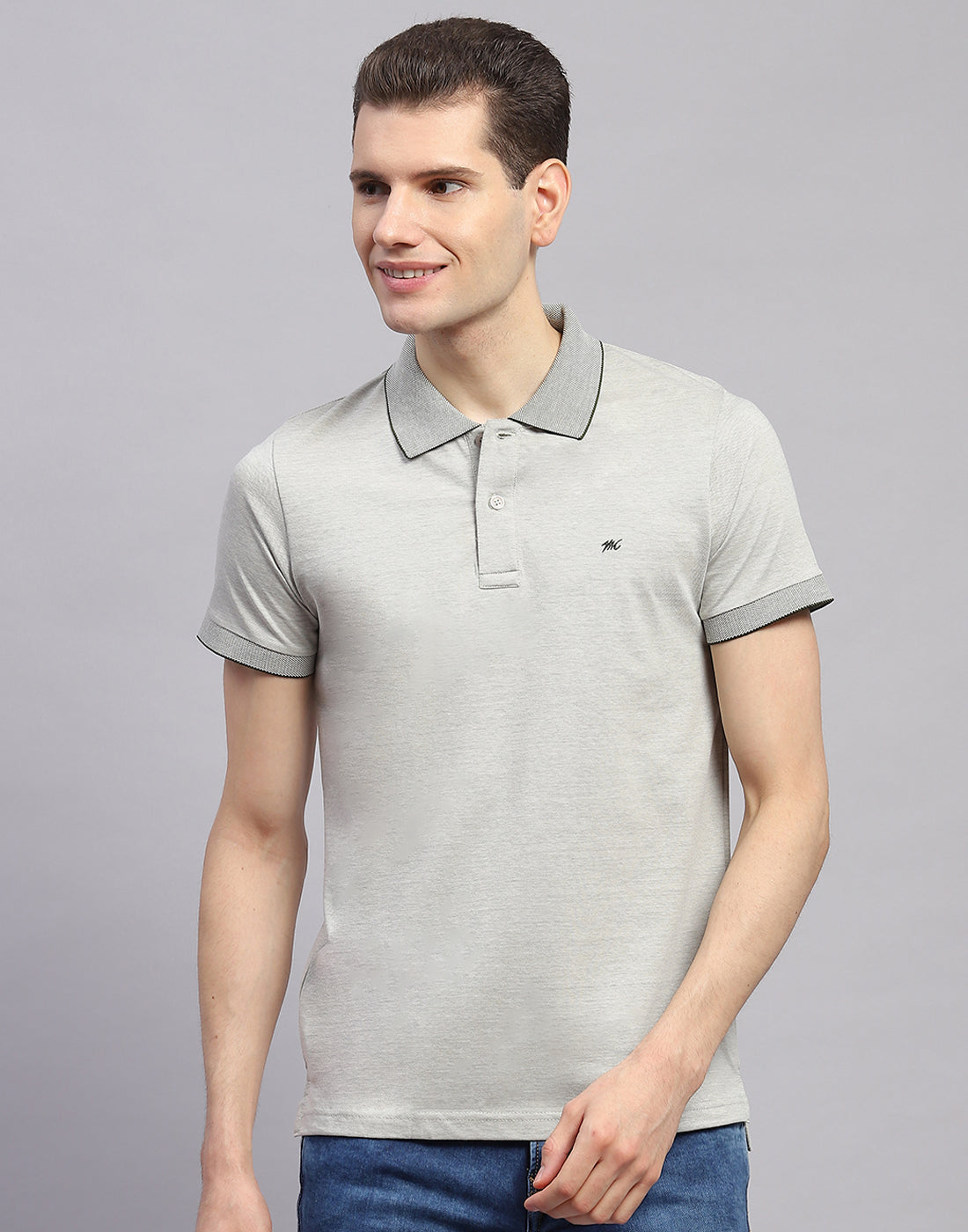 Men Grey Solid Polo Collar Half Sleeve T-Shirt