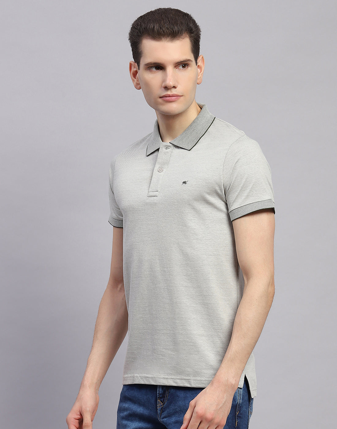 Men Grey Solid Polo Collar Half Sleeve T-Shirt