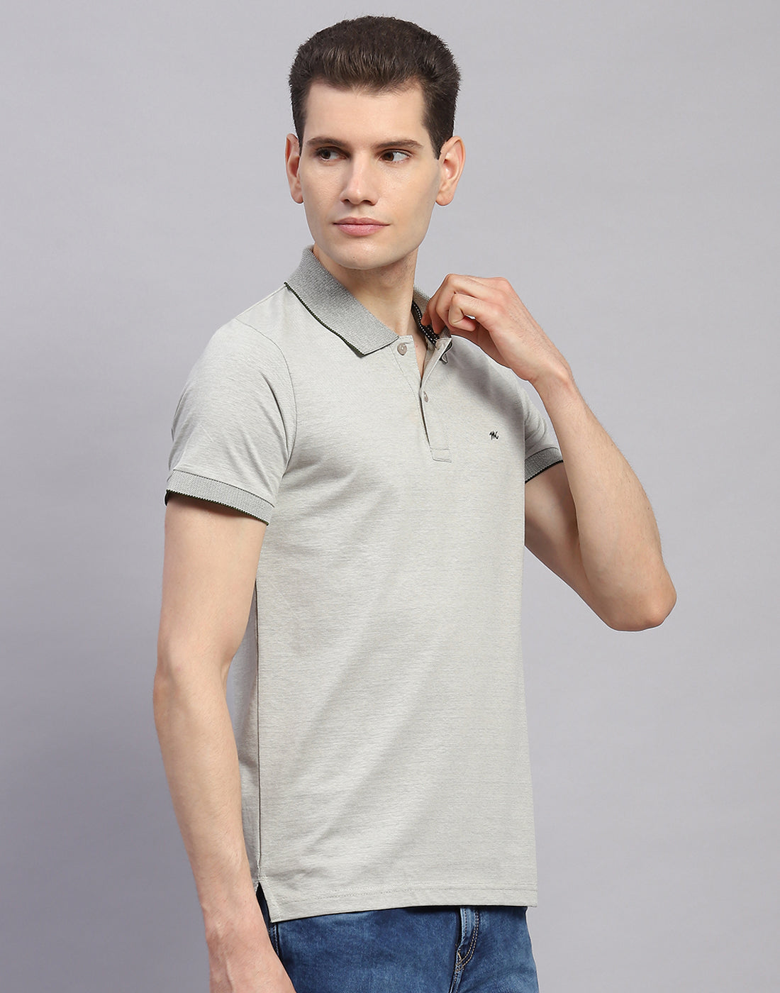 Men Grey Solid Polo Collar Half Sleeve T-Shirt