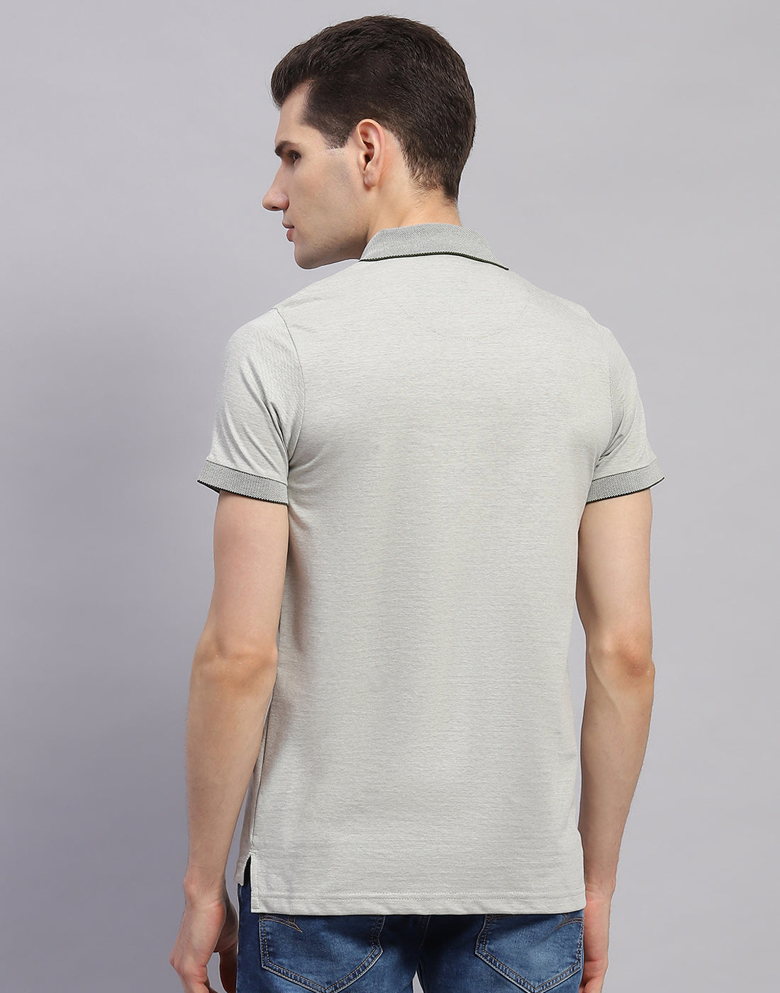 Men Grey Solid Polo Collar Half Sleeve T-Shirt