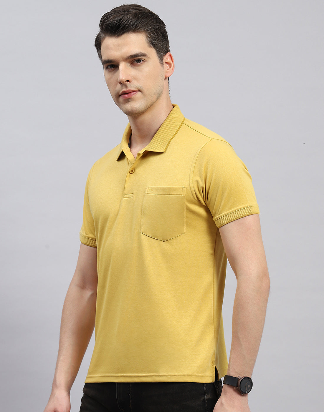 Men Yellow Solid Polo Collar Half Sleeve T-Shirt