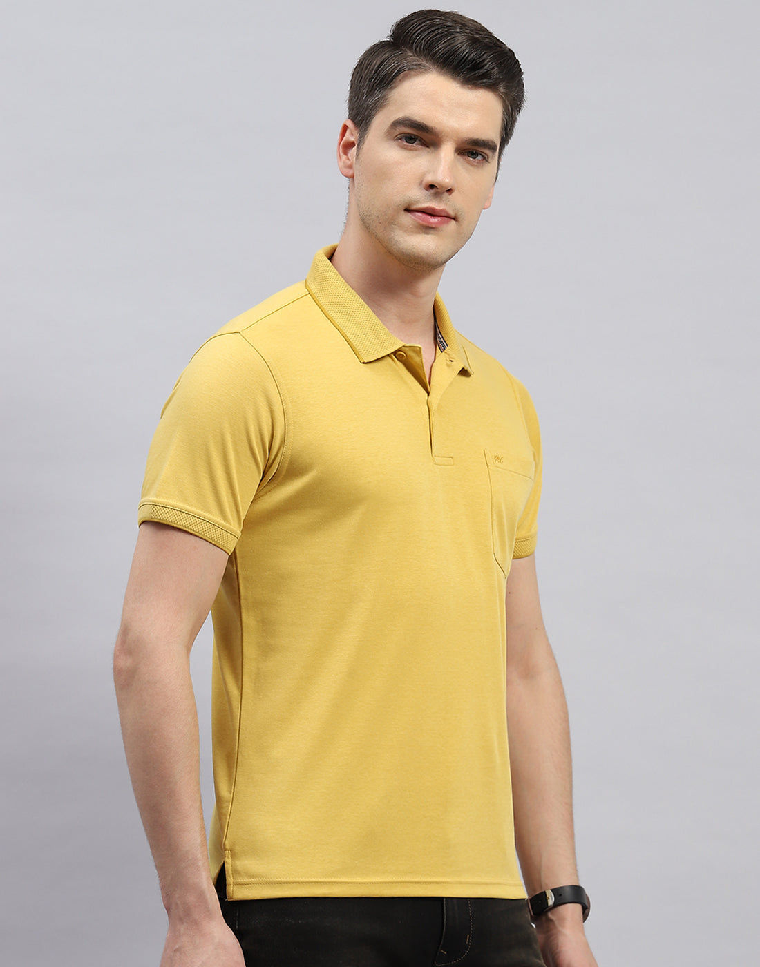 Men Yellow Solid Polo Collar Half Sleeve T-Shirt