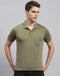 Men Olive Solid Collar Neck Half Sleeve T-Shirt