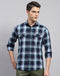 Men Blue Check Collar Neck Full Sleeve Shirt