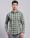 Men Olive Check Collar Full Sleeve Shirt