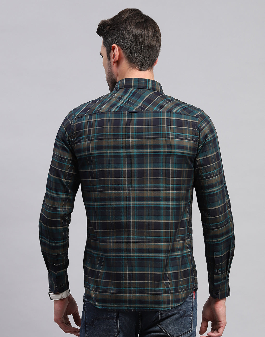 Men Green Check Collar Neck Full Sleeve Shirt