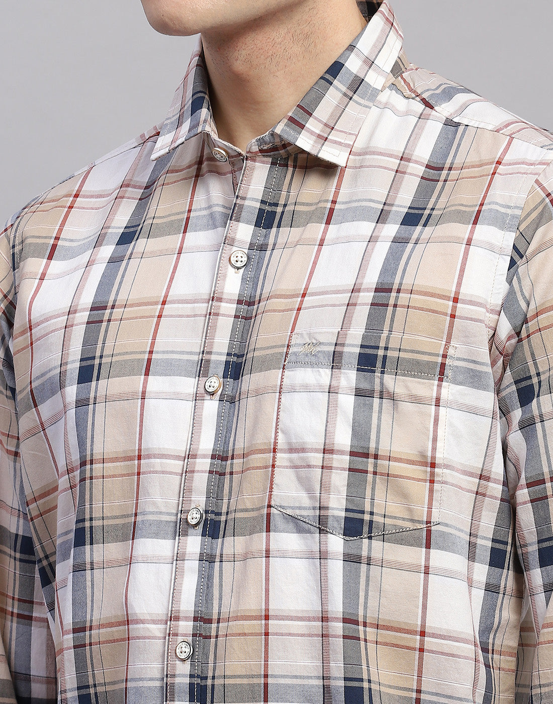 Men Brown Check Collar Full Sleeve Shirt