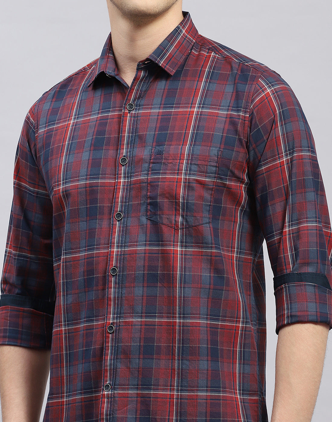 Men Red Check Collar Full Sleeve Shirt