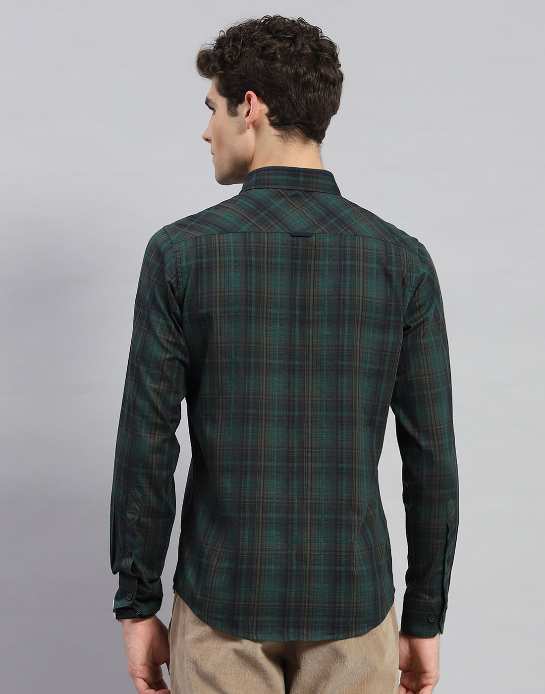 Men Green Check Collar Neck Full Sleeve Shirt